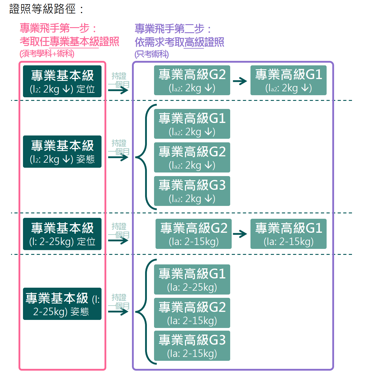 證照等級與重量級距升級路徑